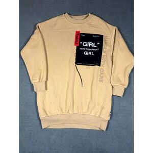 Izzue Sweatshirt Women XS Brown Beige Patch Girl Need To Support Girl Pockets